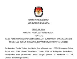 KPU Purwakarta Umumkan Laporan Penerimaan Sumbangan Dana Kampanye (LPSDK) Pemilihan Bupati dan Wakil Bupati Purwakarta Tahun 2024